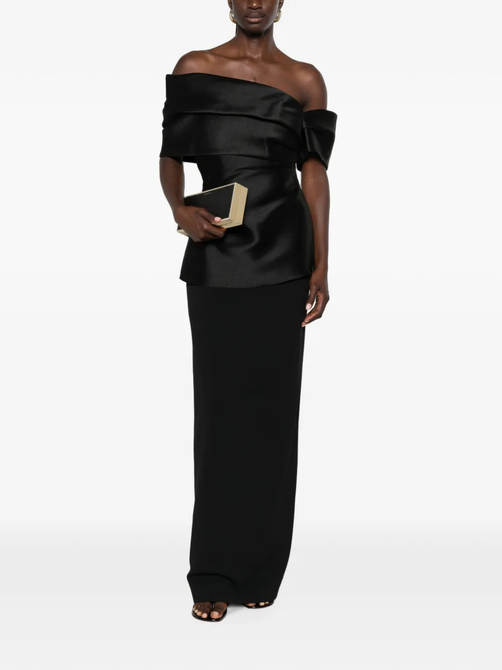 Solace London Lucine off-shoulder maxi-jurk met gedrapeerd detail Zwart