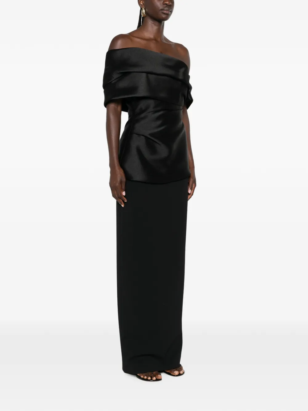 Solace London Lucine off-shoulder maxi-jurk met gedrapeerd detail Zwart