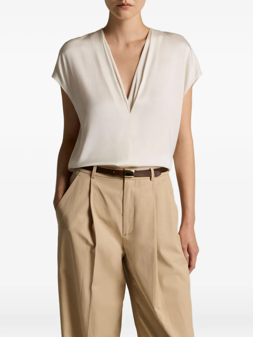 Vince V-neck cap-sleeve top - Neutrals