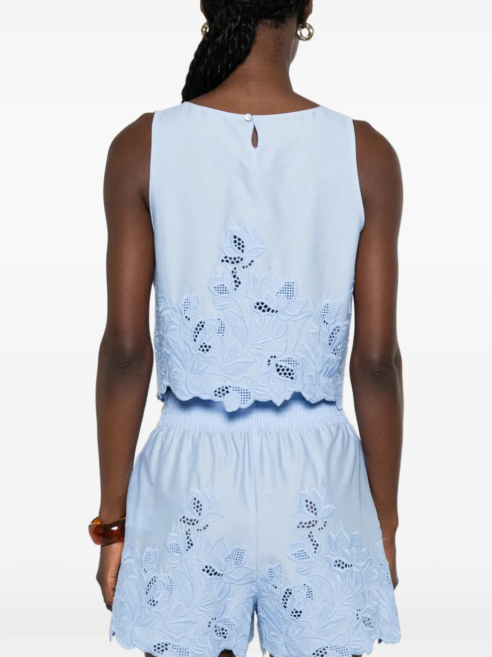 Ermanno Scervino Broderie anglaise cropped top Blauw
