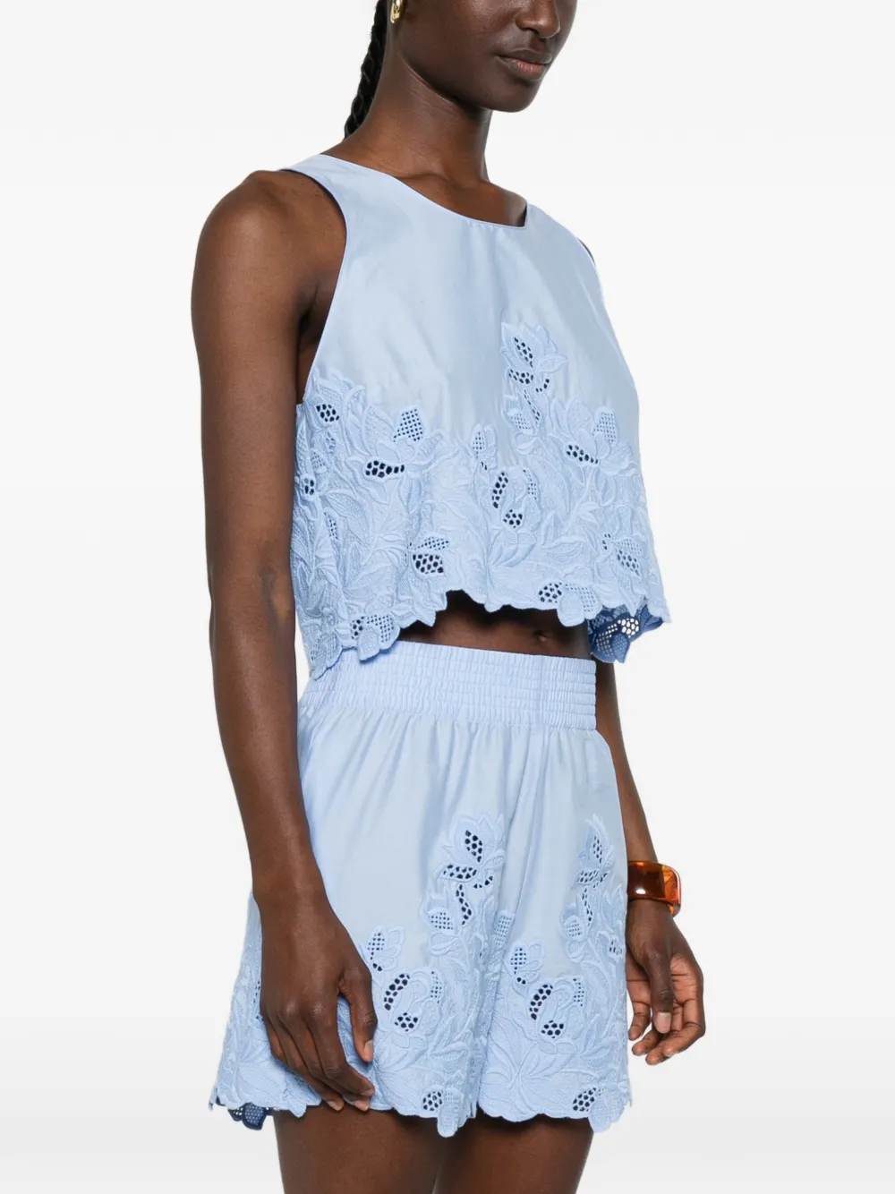 Ermanno Scervino Broderie anglaise cropped top Blauw