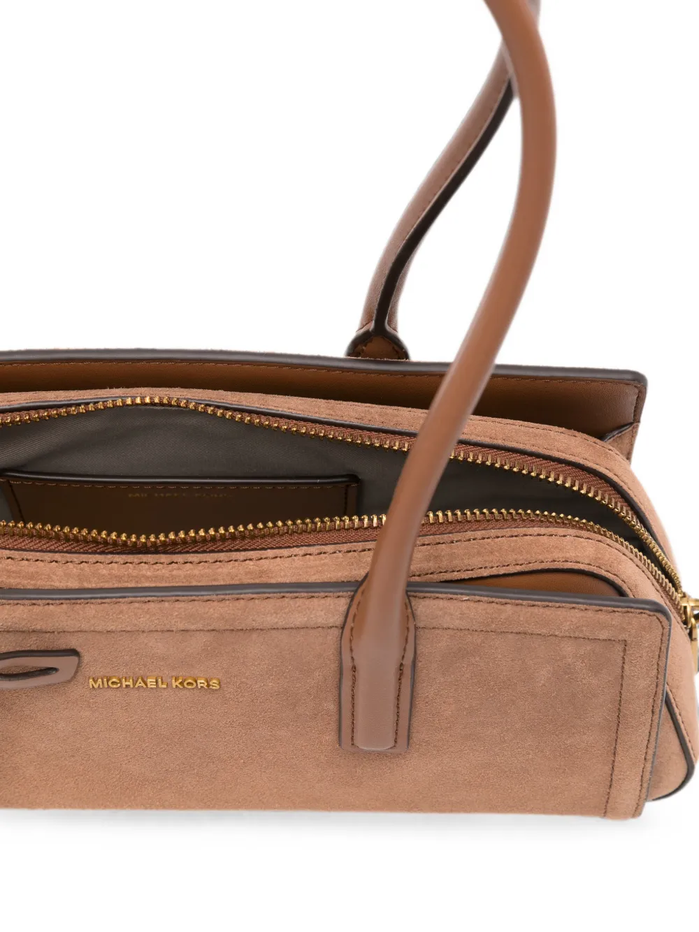 Michael Kors Kleine Laila suède schoudertas met logoplakkaat Bruin