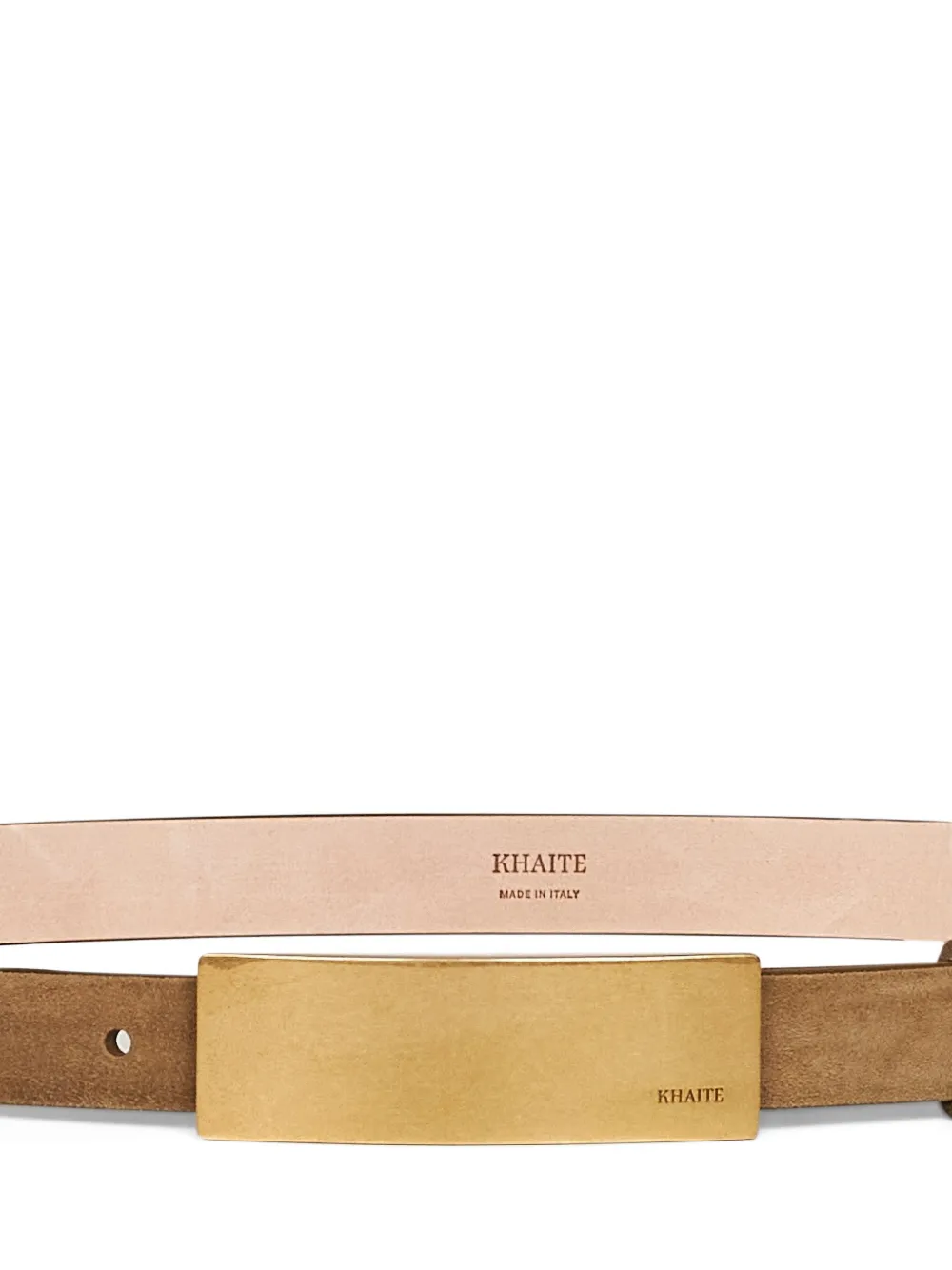 KHAITE Berlin leren riem met sculpturale gesp Bruin
