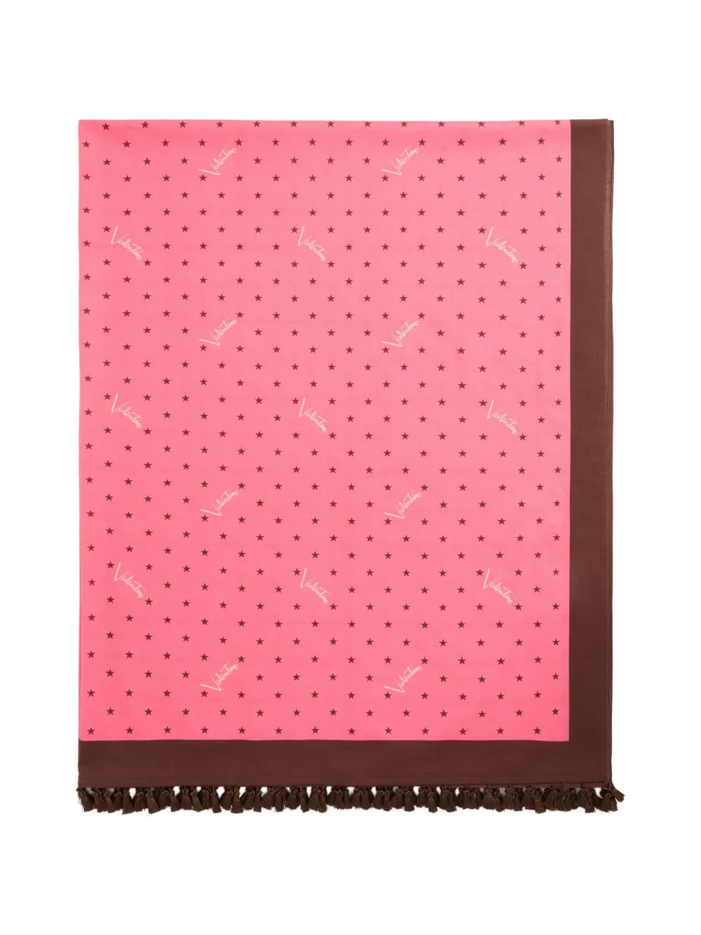  Valentino Garavani Pareo De Algodón Con Estampado De Estrellas Stelline E Firma Y Ribete De Borla - Rosa 