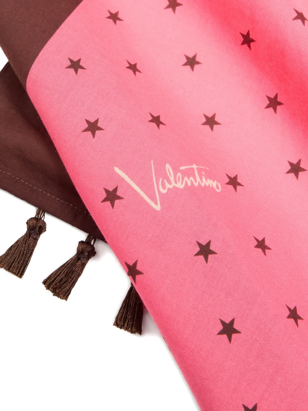  Valentino Garavani Pareo De Algodón Con Estampado De Estrellas Stelline E Firma Y Ribete De Borla - Rosa 