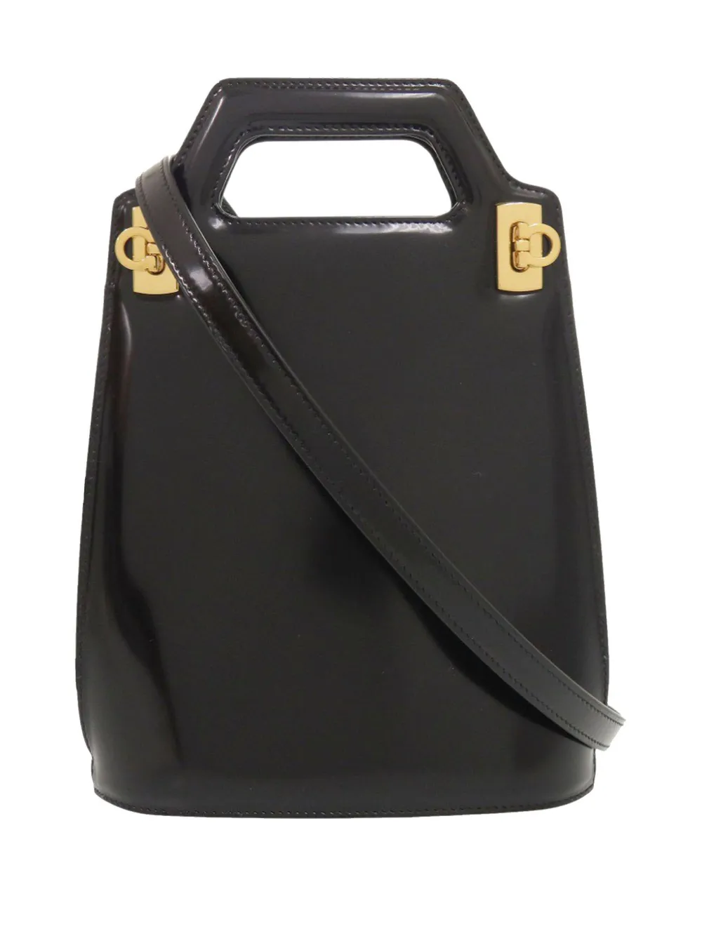 Ferragamo Pre-Owned 2000-2026 Mini Brushed Calfskin Gancini North South Wanda Top Handle Bag satchel - Nero
