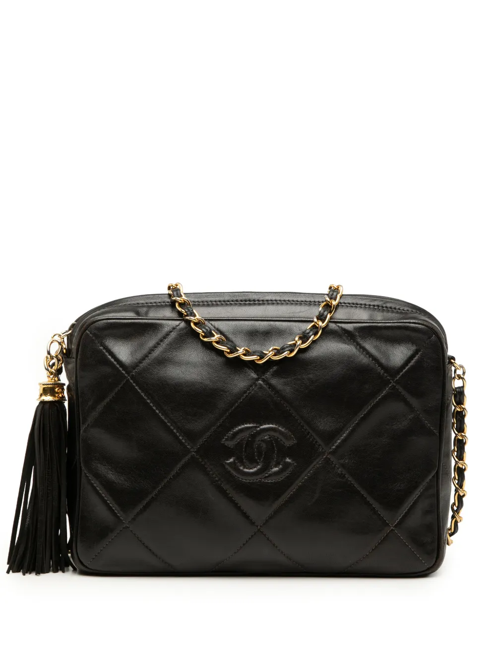 CHANEL Pre-Owned 1986-1988 CC Diamond Quilted Lambskin Tassel Camera Bag crossbody bag - Black