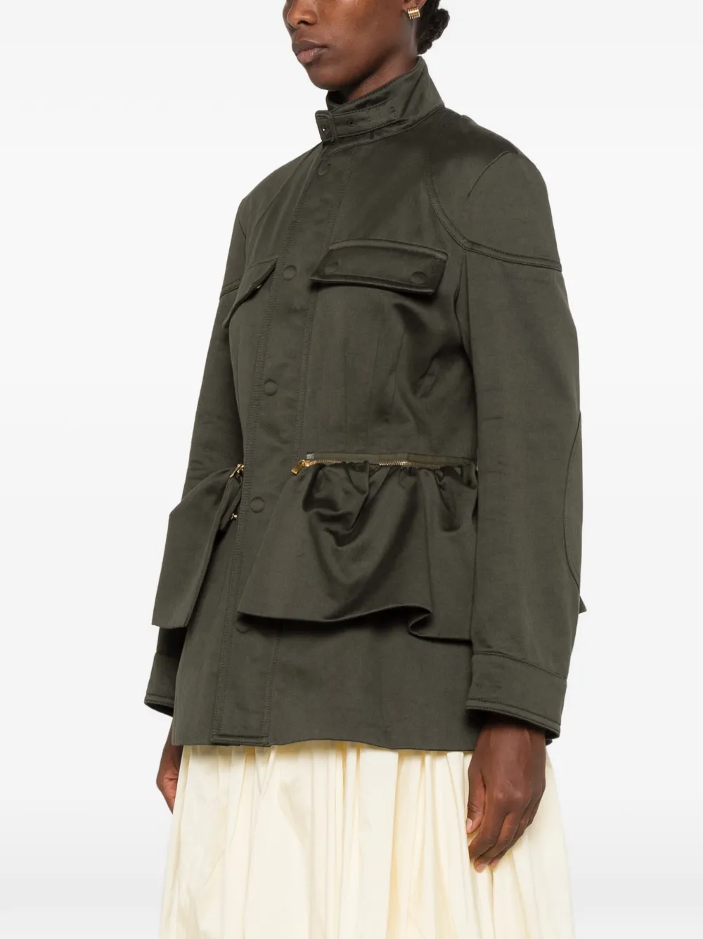 Carven Esperanto Ruffled-detailing Zip-fastening Coat in Green, view 3