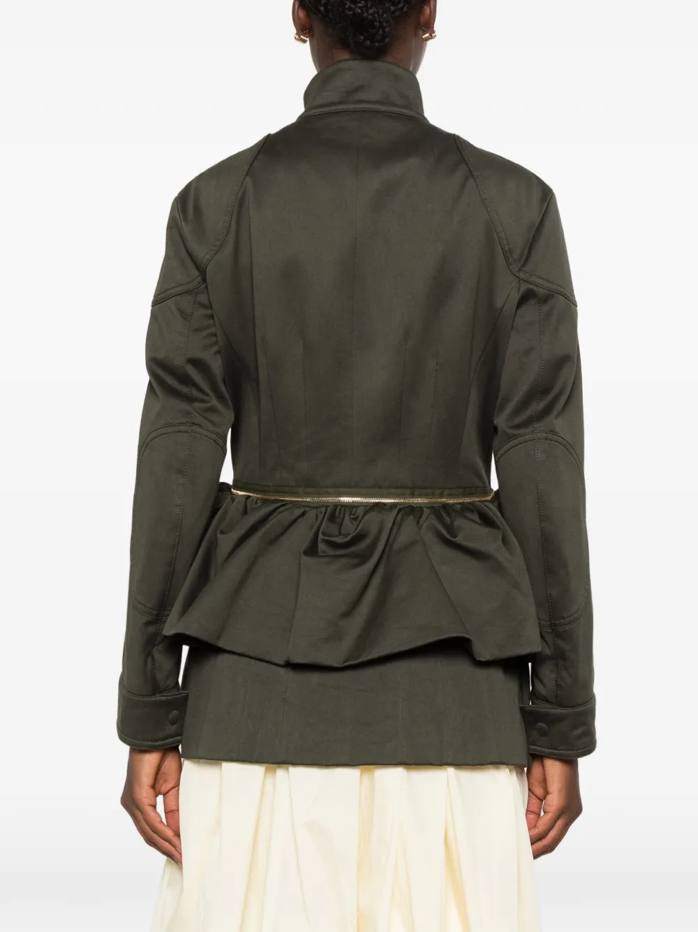 Carven Esperanto Ruffled-detailing Zip-fastening Coat in Green, view 4