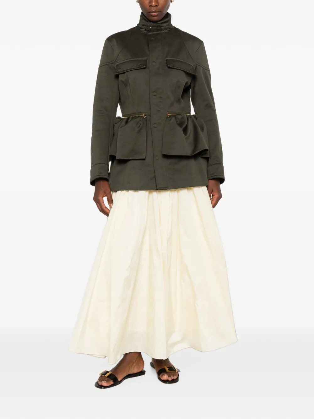 Carven Esperanto Ruffled-detailing Zip-fastening Coat in Green, view 2