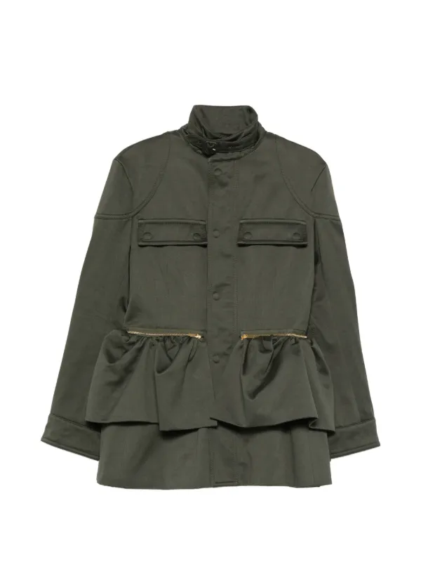 Carven Esperanto Ruffled-detailing Zip-fastening Coat in Green
