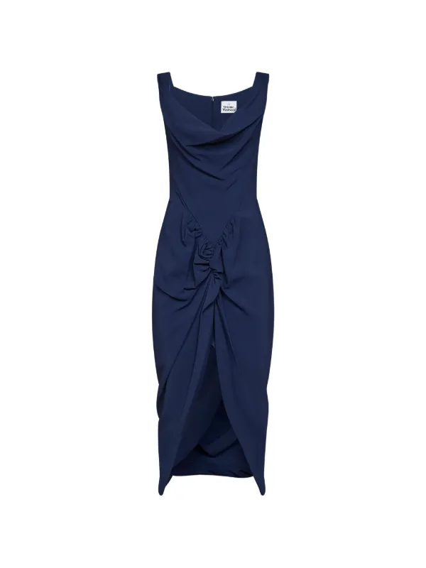 blue asymmetric midi dress Blue One-Shoulder Pleated Asymmetric Midi Dress by LAtelier London