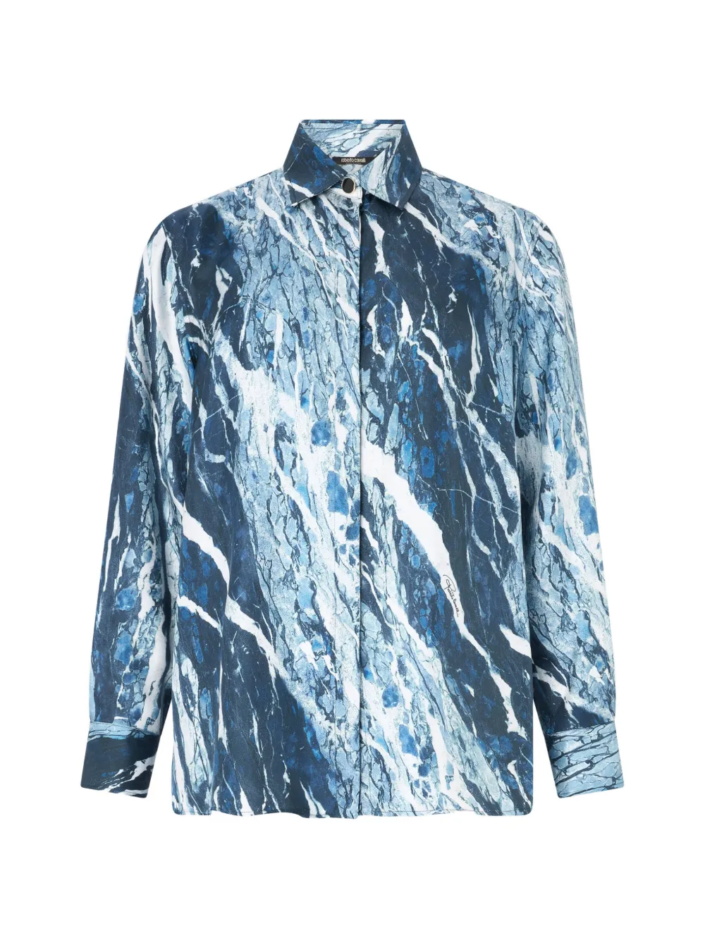 Roberto Cavalli marble-print long-sleeve blouse - Blu