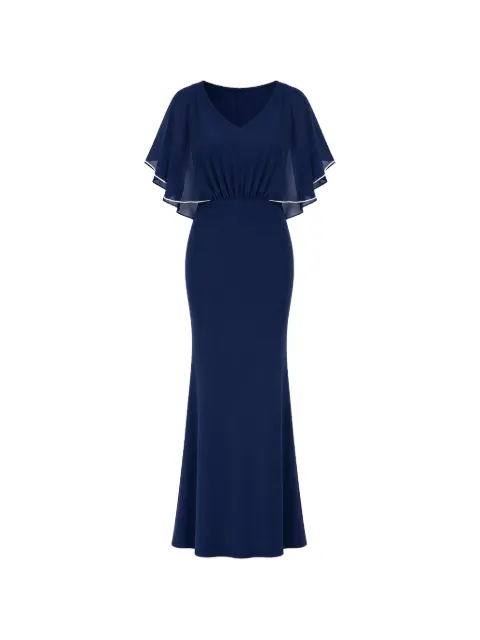 FRANK LYMAN  cape-style V-neck maxi dress