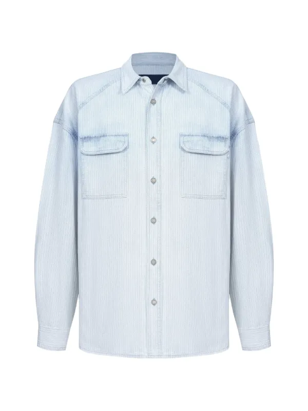 JUUN.J 18ss 変形ストライプシャツ Juun.J ストライプ ドロップショルダーシャツ | ブルー | FARFETCH JP