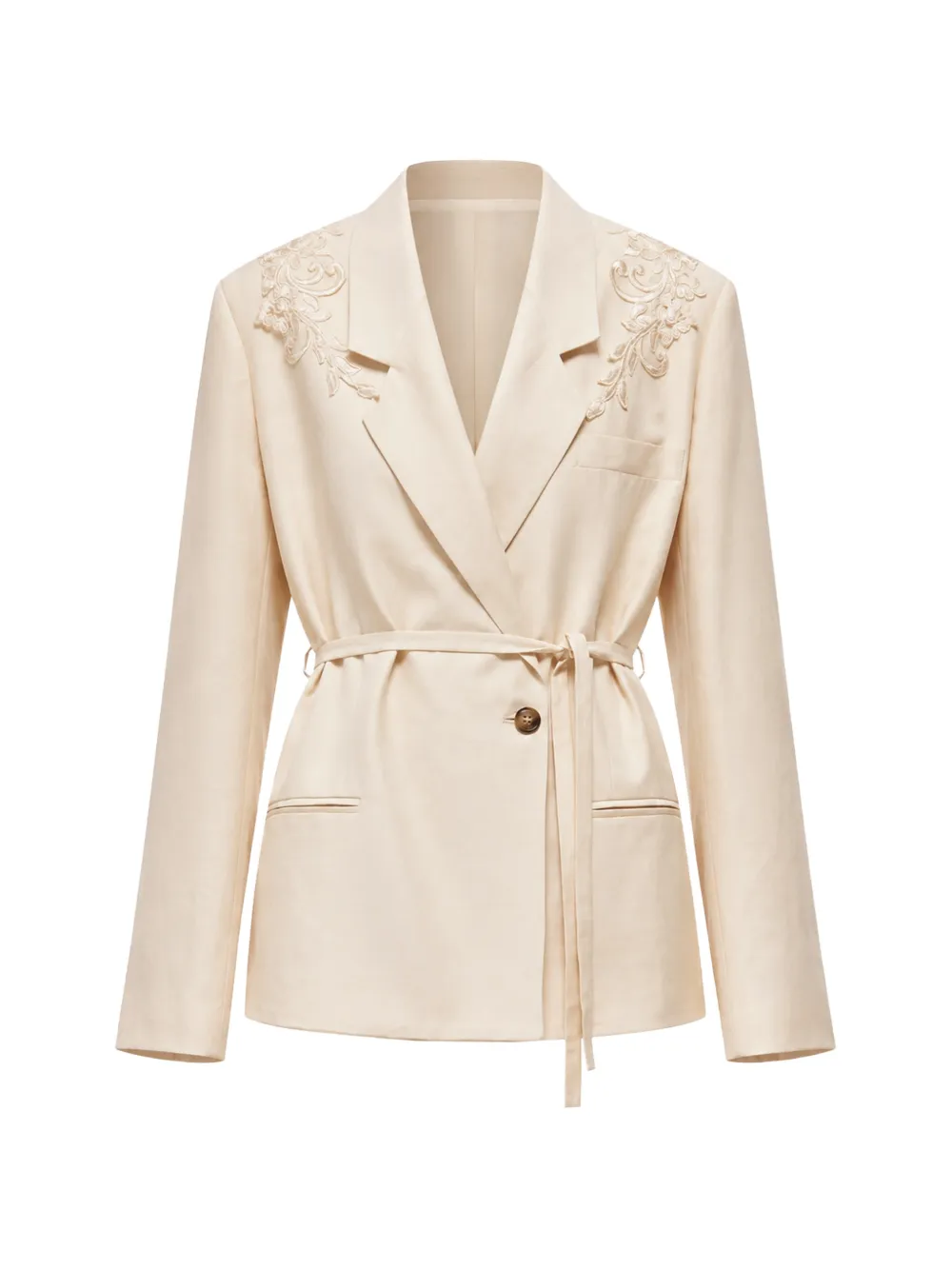 Blugirl lace-embellished belted blazer - Toni neutri