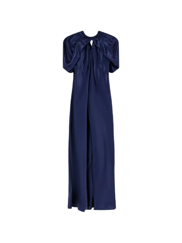 alberta ferretti blue dress Long mikado dress with cape sleeves