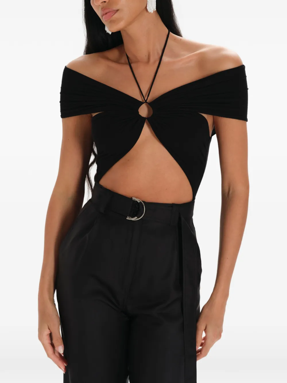 MANURÍ Eleni off-shoulder body met uitgesneden details Zwart