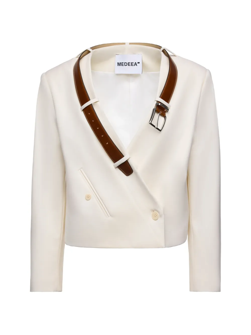 MEDEEA belt-detail cropped jacket - Bianco