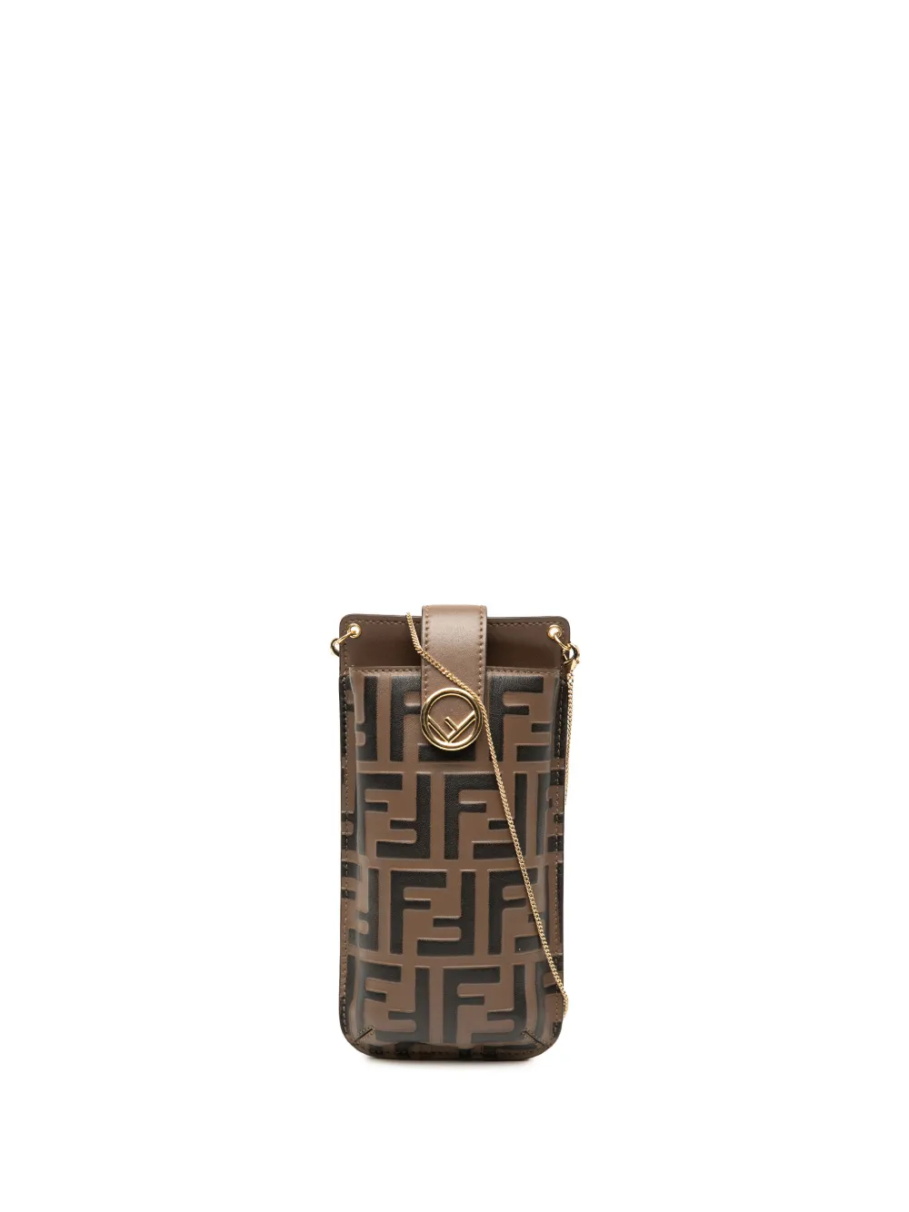 Fendi Pre-Owned 2010-2026 FF 1974 Embossed Leather Phone Pouch on Chain crossbody bag - Marrone