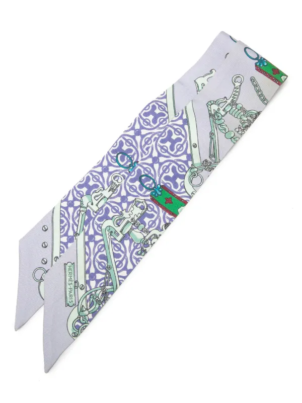 Hermès Pre-owned 1999-2007 Mors Et Gourmettes Remix Silk Twilly Scarf Scarves in Purple