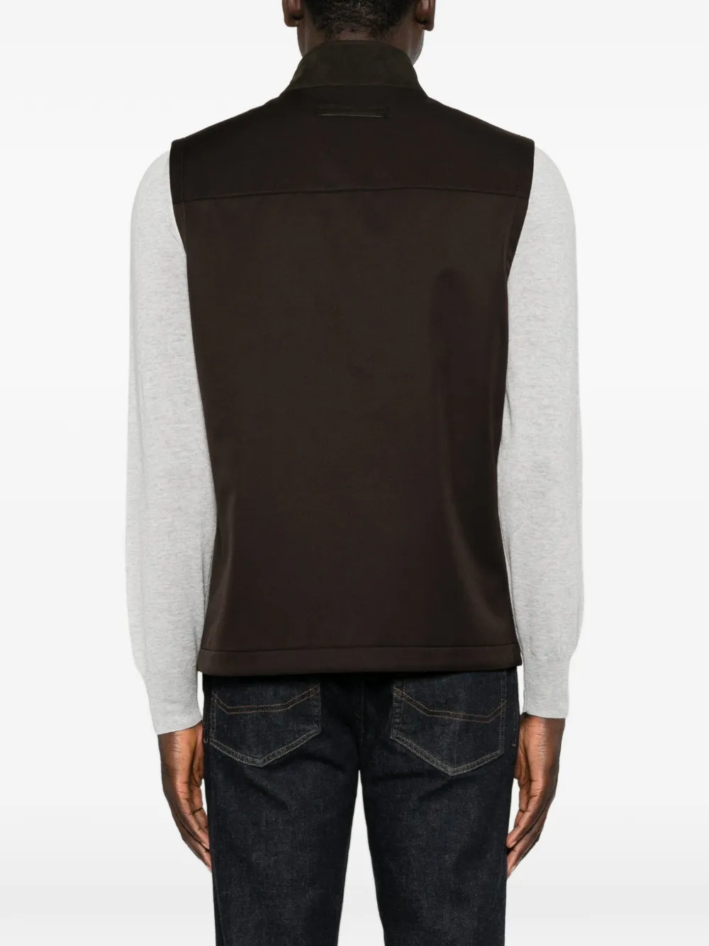Zegna leather-trim button-up gilet Bruin