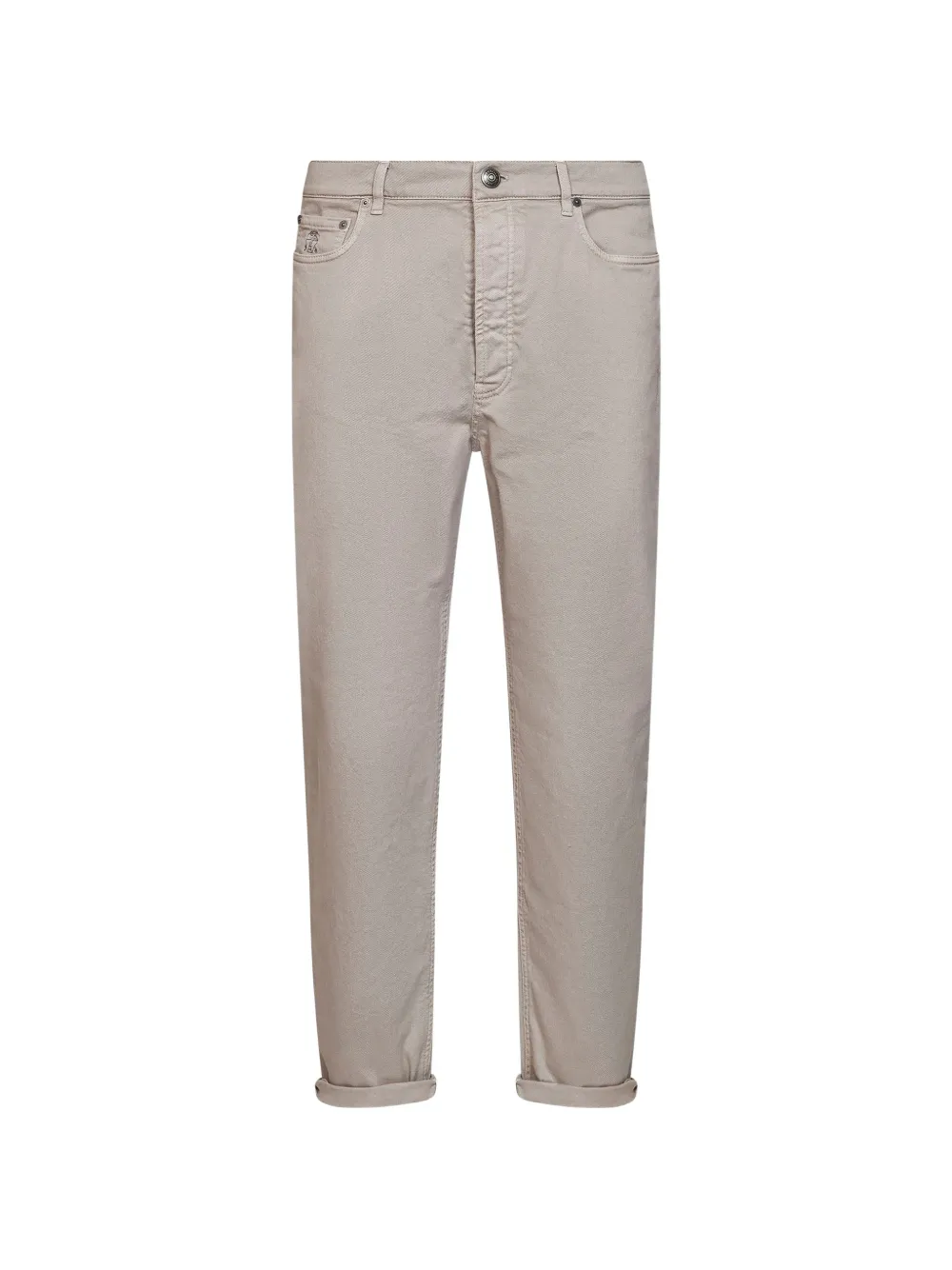 Brunello Cucinelli logo-embroidered garment-dyed jeans - Toni neutri