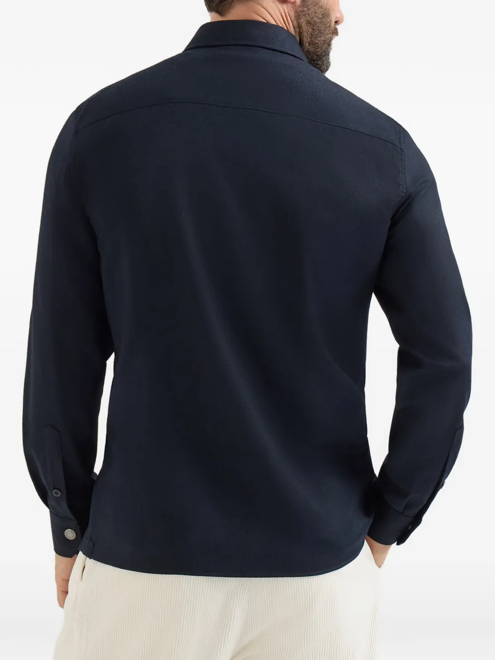 Brunello Cucinelli Overhemd van scheerwol met drukknoop Blauw