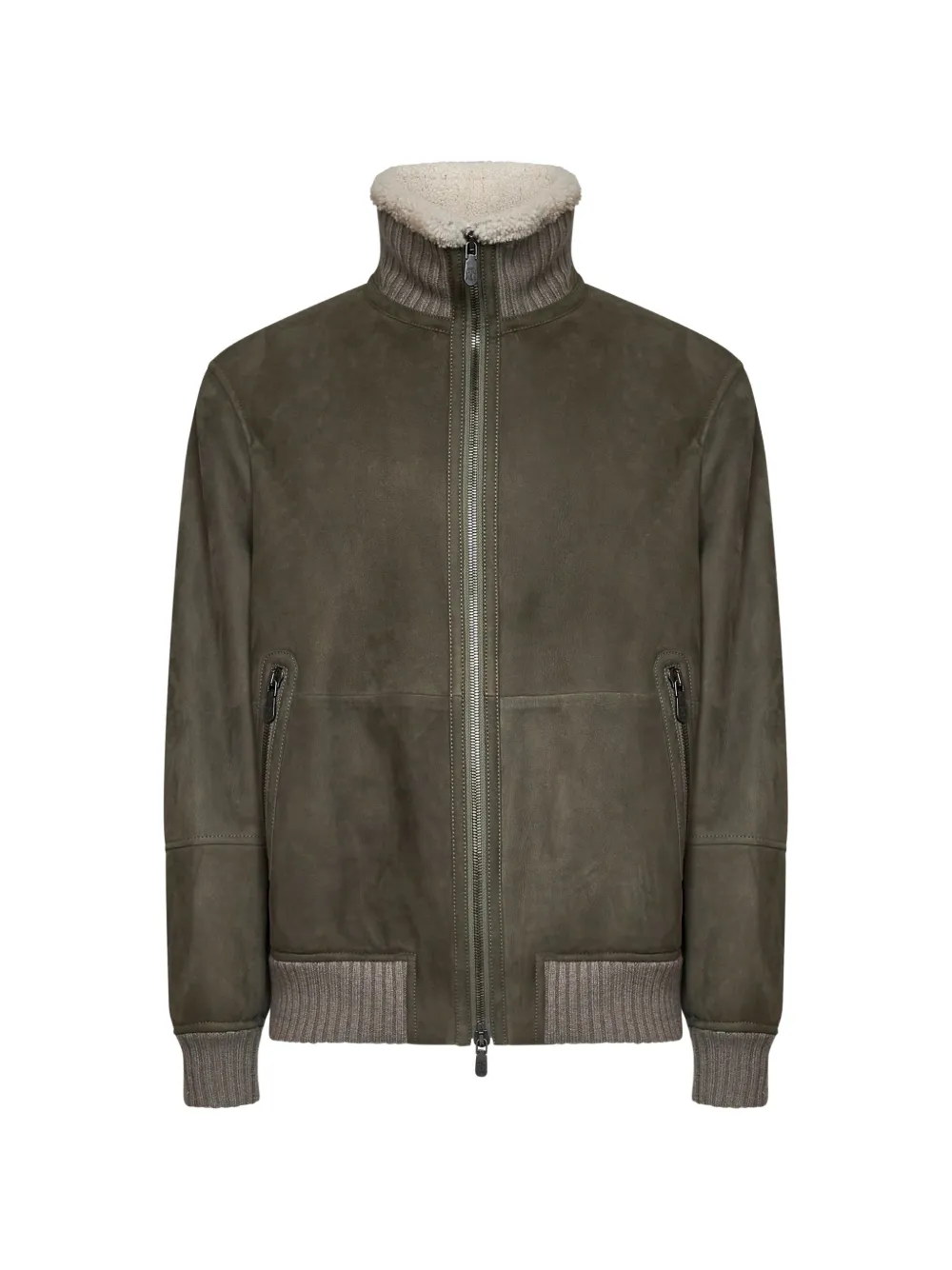 Brunello Cucinelli shearling-lined ribbed-knit jacket - Verde