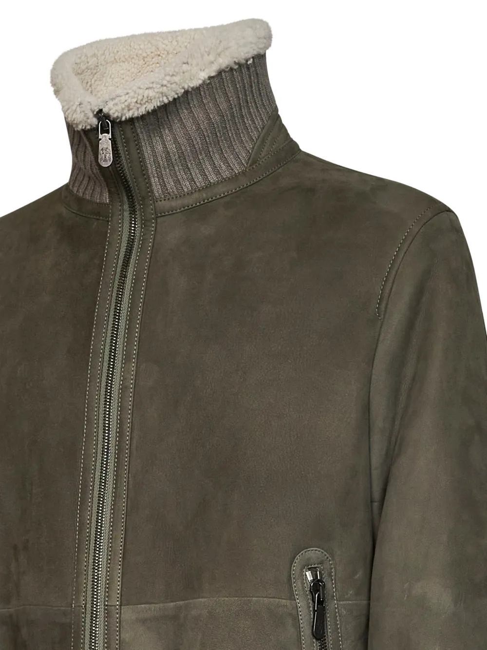 Brunello Cucinelli Ribgebreid jack met lammy voering Groen