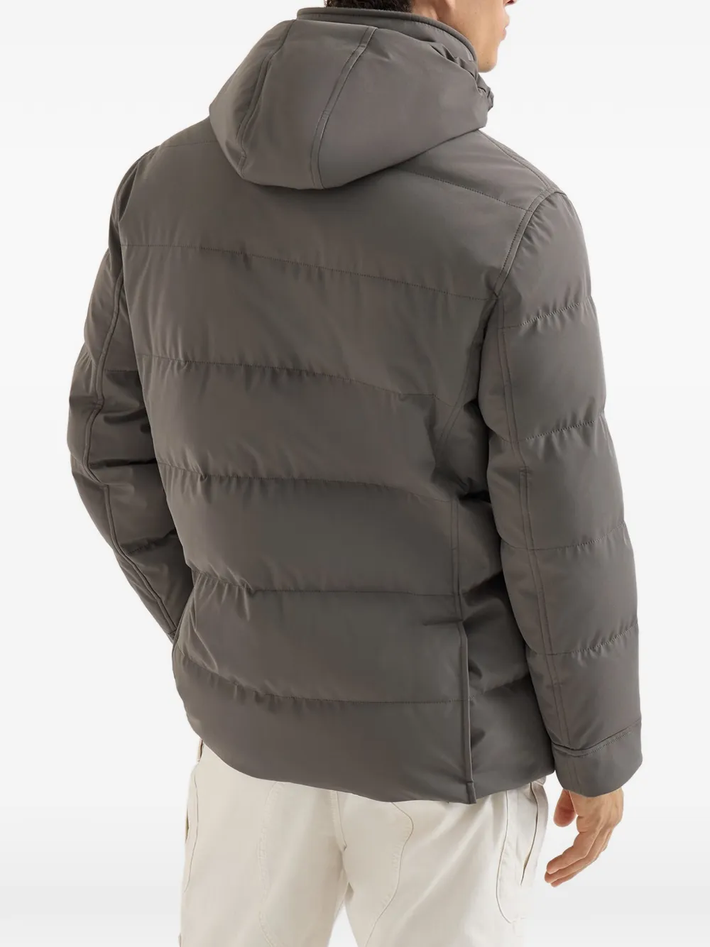 Brunello Cucinelli Gewatteerd jack met capuchon Grijs