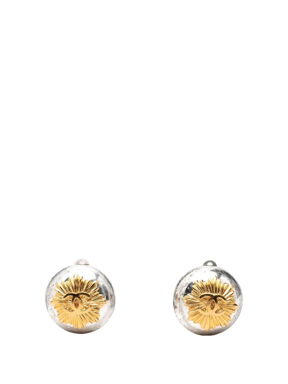 CHANEL Pre-Owned 1997 CC Brass and Gold Plated Sunburst Round Clip On Earrings costume earrings - Oro