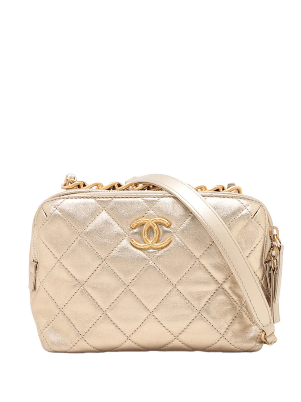 CHANEL Pre-Owned 2021-2026 Mini CC Quilted Metallic Lambskin Bowling Bag satchel - Oro