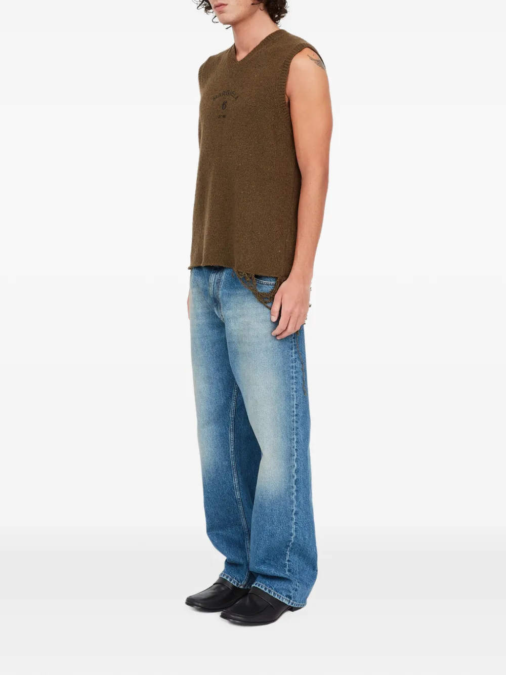 MM6 Maison Margiela Gerafelde trui met V-hals Groen