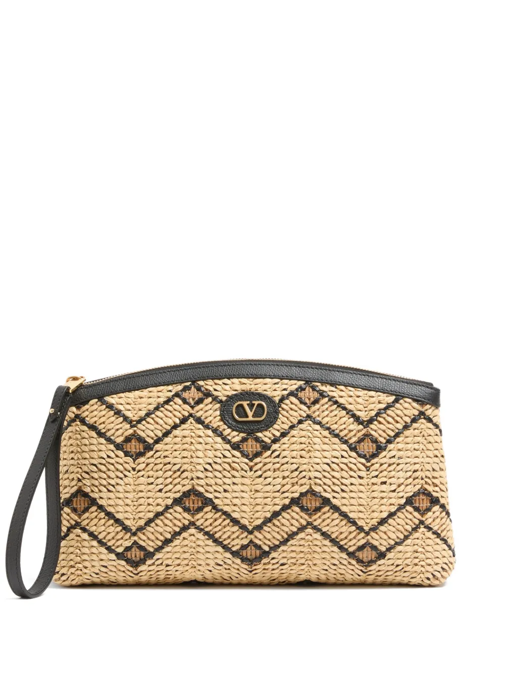 Valentino Garavani raffia clutch bag with geometric pattern - Toni neutri