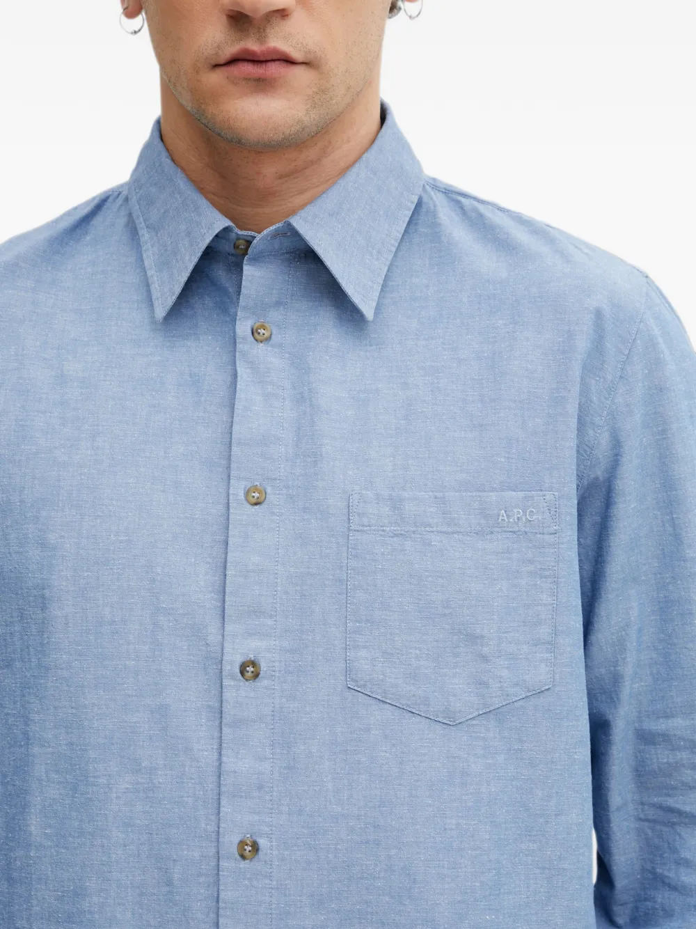 A.P.C. Overhemd met geborduurd logo Blauw