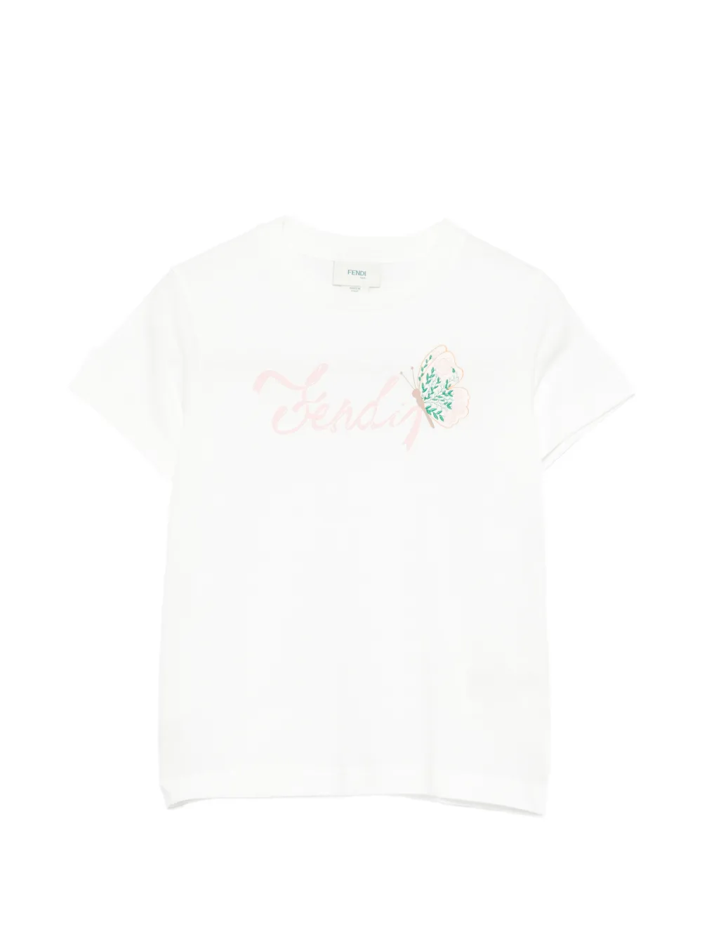 Fendi Kids' Logo-print Butterfly-motif T-shirt In White