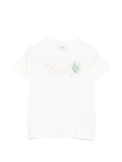 Fendi Kids jersey T-shirt with print and butterfly embroidery