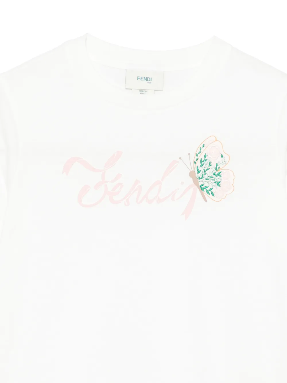 Fendi Kids T-shirt met vlinder-patroon en logo-print Wit
