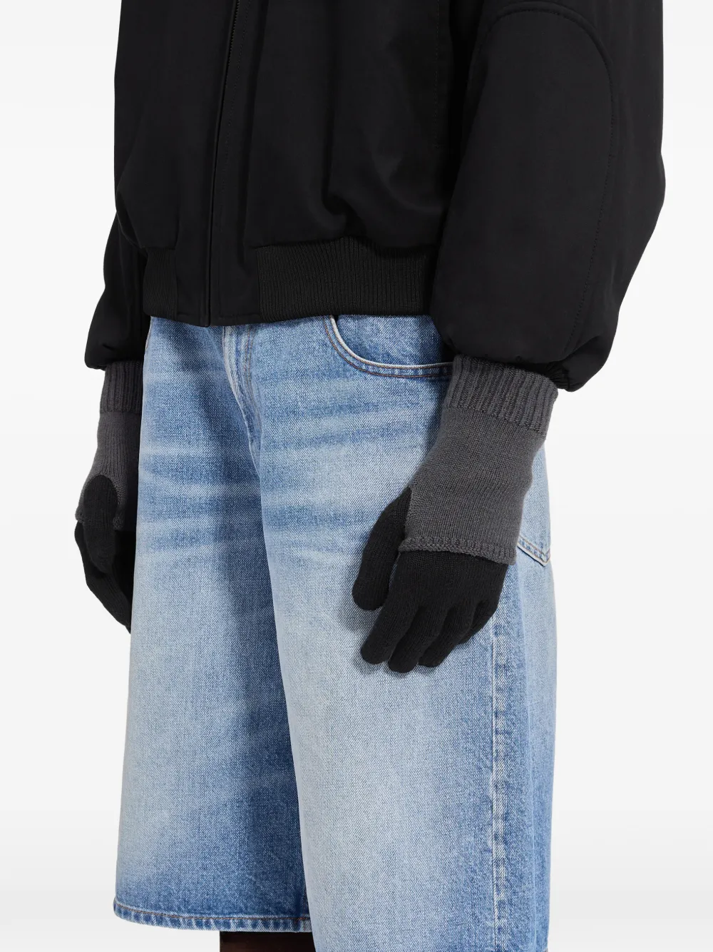MM6 Maison Margiela Tweekleurige gebreide handschoenen Zwart