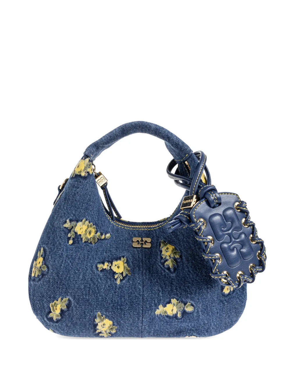 GANNI Borsa a spalla con ricamo floreale - Blu