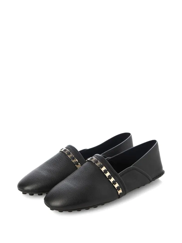 Ferragamo Chain-strap Leather Ballet Flats in Black