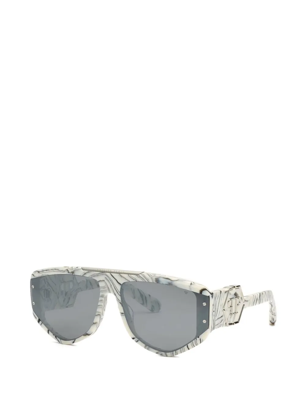 Philipp Plein Eyewear marbled geometric-frame sunglasses - Bianco