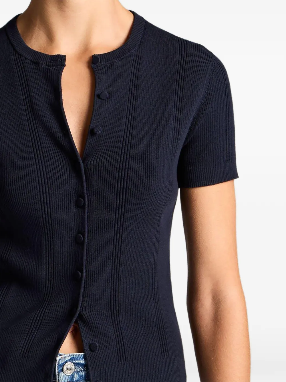 Vince Geribbeld vest met korte mouwen Blauw