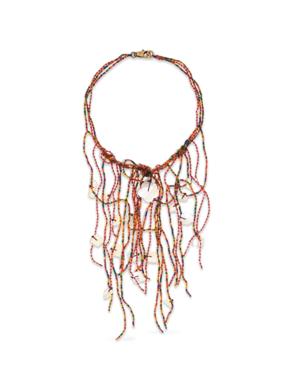Bimba y Lola Halskette mit mehrfarbigen Perlen und Perlmutt-Quaste - Gold