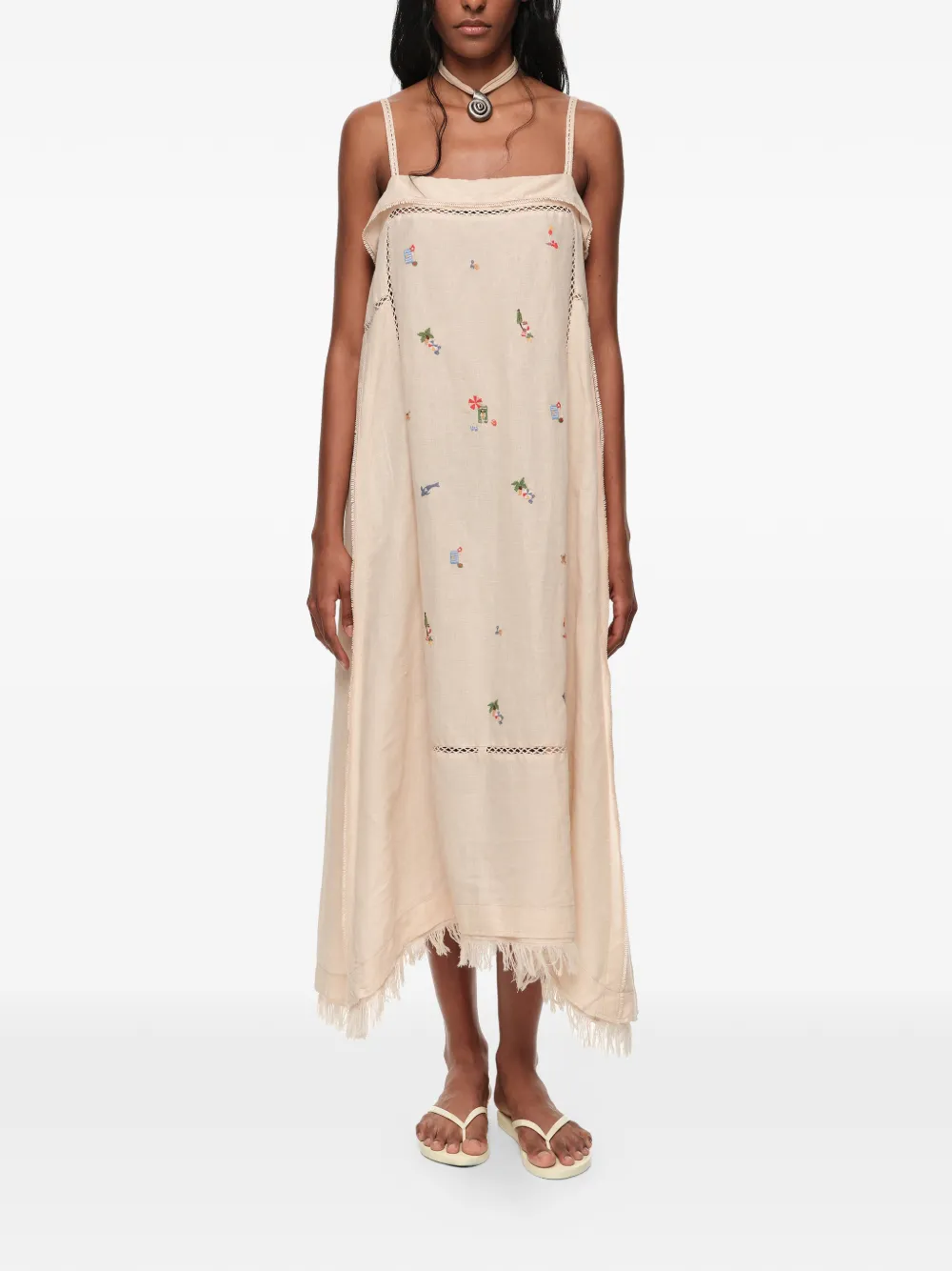 BIMBA Y LOLA sand linen A-line mini dress with embroidery