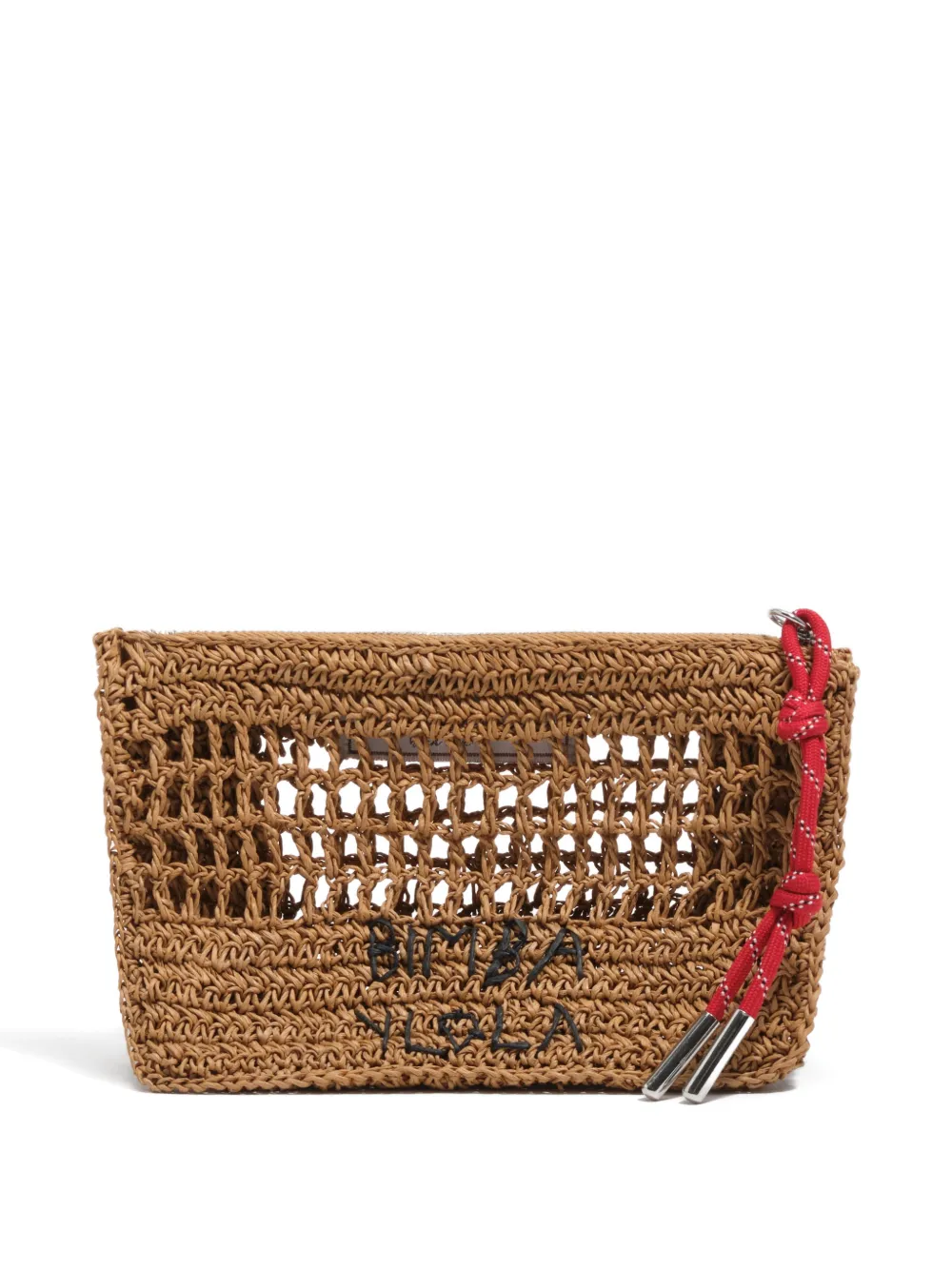 Bimba y Lola Kleine dunkle Kosmetiktasche mit Raffiabast-Effekt - Braun
