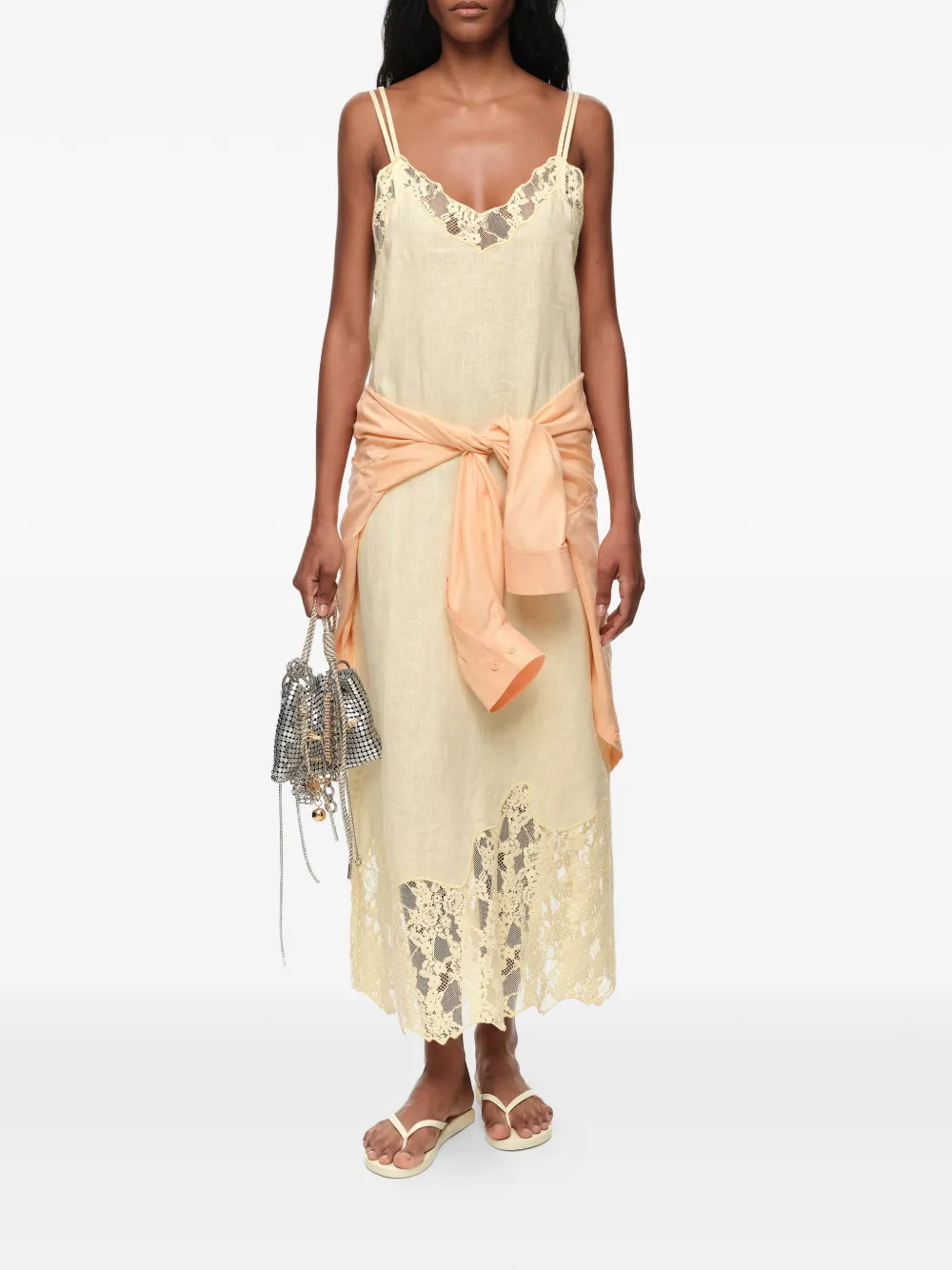 BIMBA Y LOLA Linnen jurk met V-hals en verwassen effect Geel