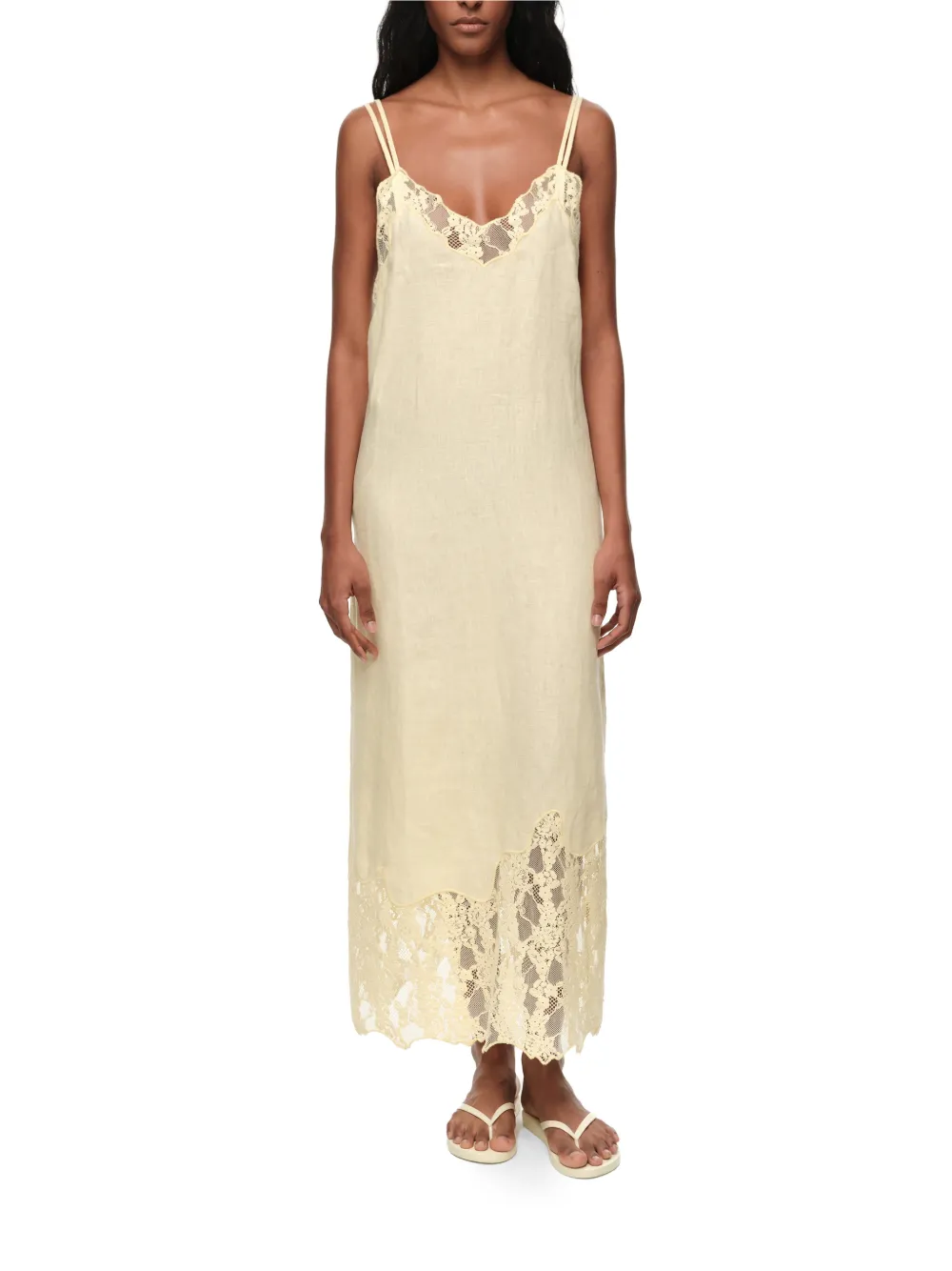 BIMBA Y LOLA Linnen jurk met V-hals en verwassen effect Geel