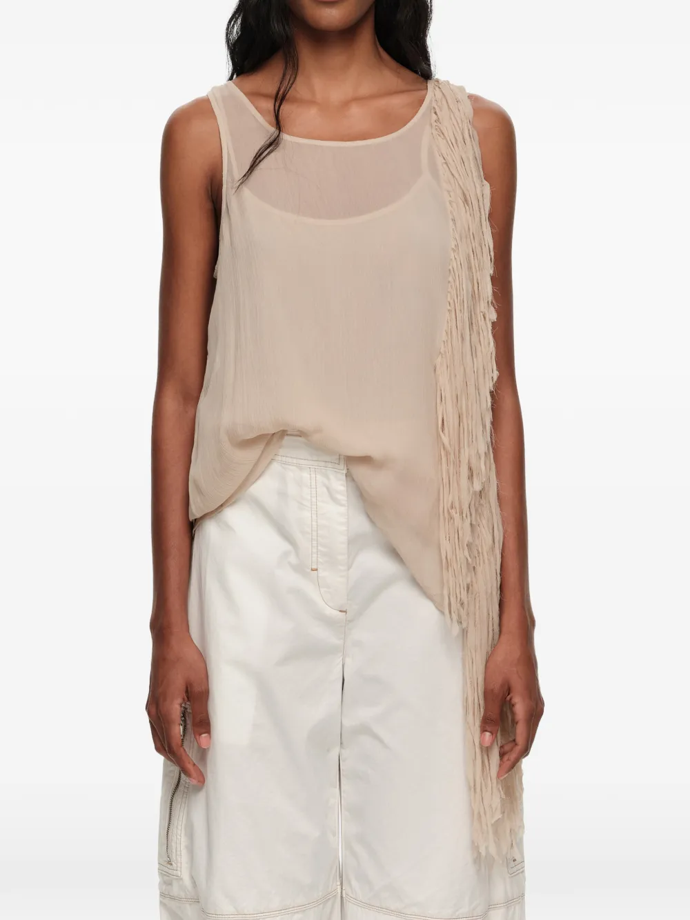 Bimba y Lola Top con bordi sfrangiati - Toni neutri